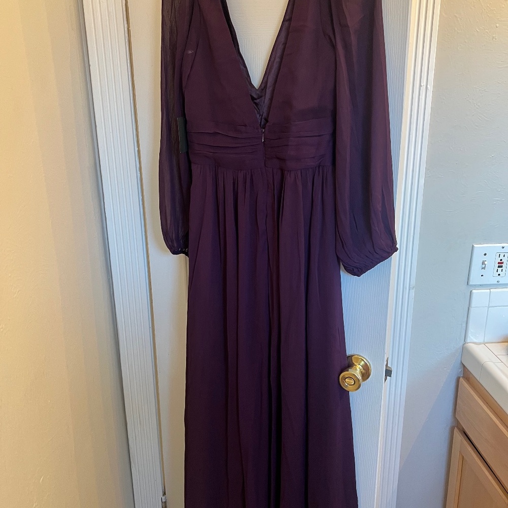 Lulus Enchant My Love Dark Purple V-Neck Long Sleeves Maxi Dress